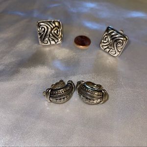 Bundle of two heavy silver clip earrings